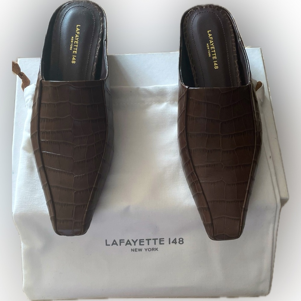 Lafayette 148  New York Brown Croc Mules NEW